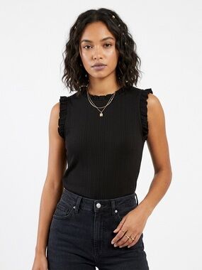 CeCe Black Ruffle Sleeveless Top Women’s XS